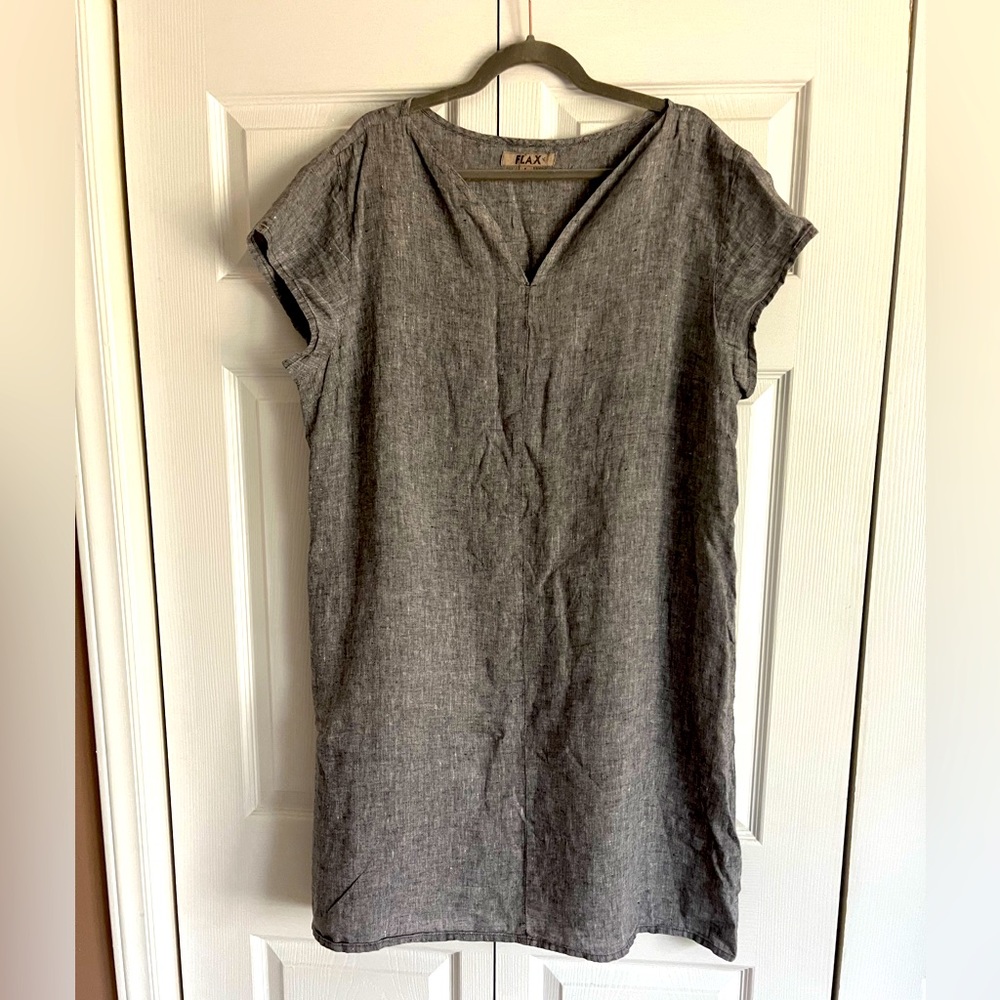 Flax 100% Linen Grey Tunic Dress, Size L